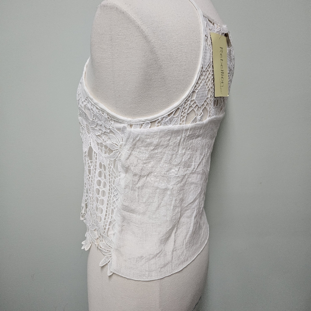 Rebellion Lace Crochet Daisy Halter White Festival Embroidered Knit Tank NWT - Picture 6 of 15